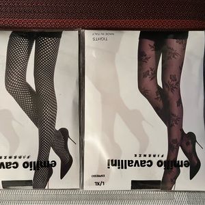 EMILIO CAVALLINI NWOT AUTHENTIC TWO PAIRS OF DESIGNER BLACK & ESPRESSO HOISERY